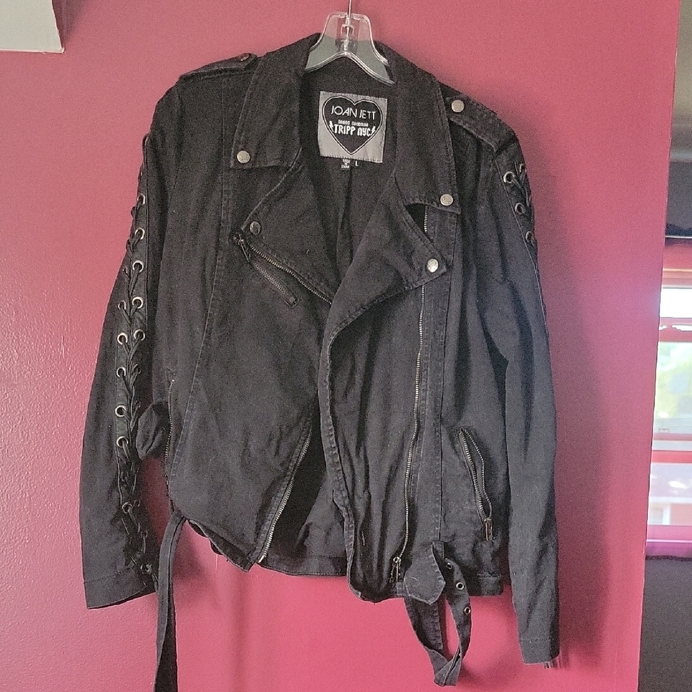 Tripp NYC Black Lace-Up Leather Jacket